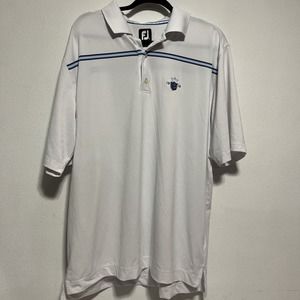 Footjoy FJ White golf polo 1914 crest light blue XL